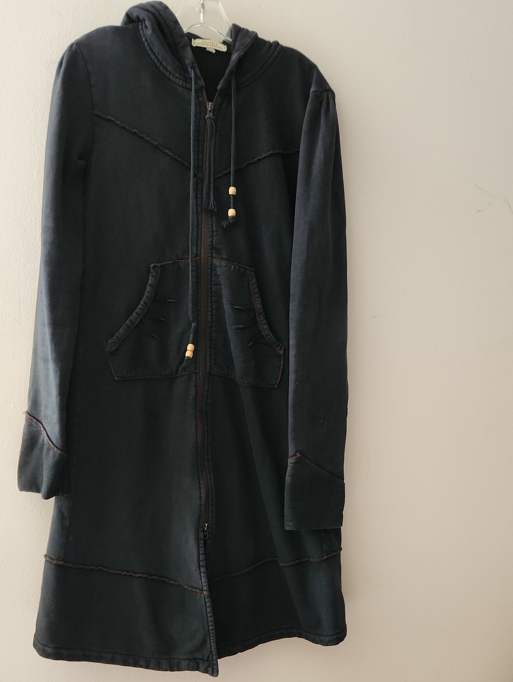 Prairie Underground Womens Long Cloak Washed Charcoal/Black  Zip Hoodie XL
